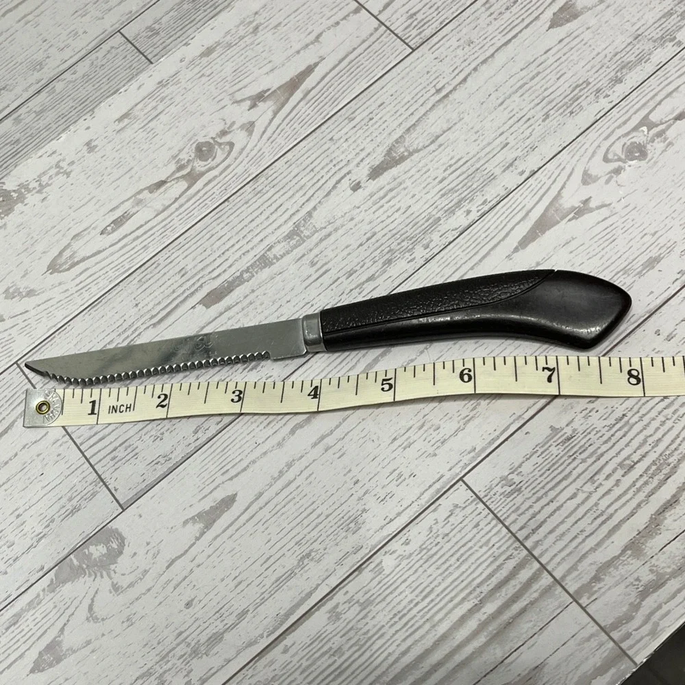 Ginsu Serrated Utility Knife Stainless Steel Black Handle Made in USA 8 Inch